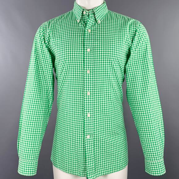 RALPH LAUREN Size M Green White Gingham Cotton Button Down Long Sleeve Shirt - Picture 1 of 6